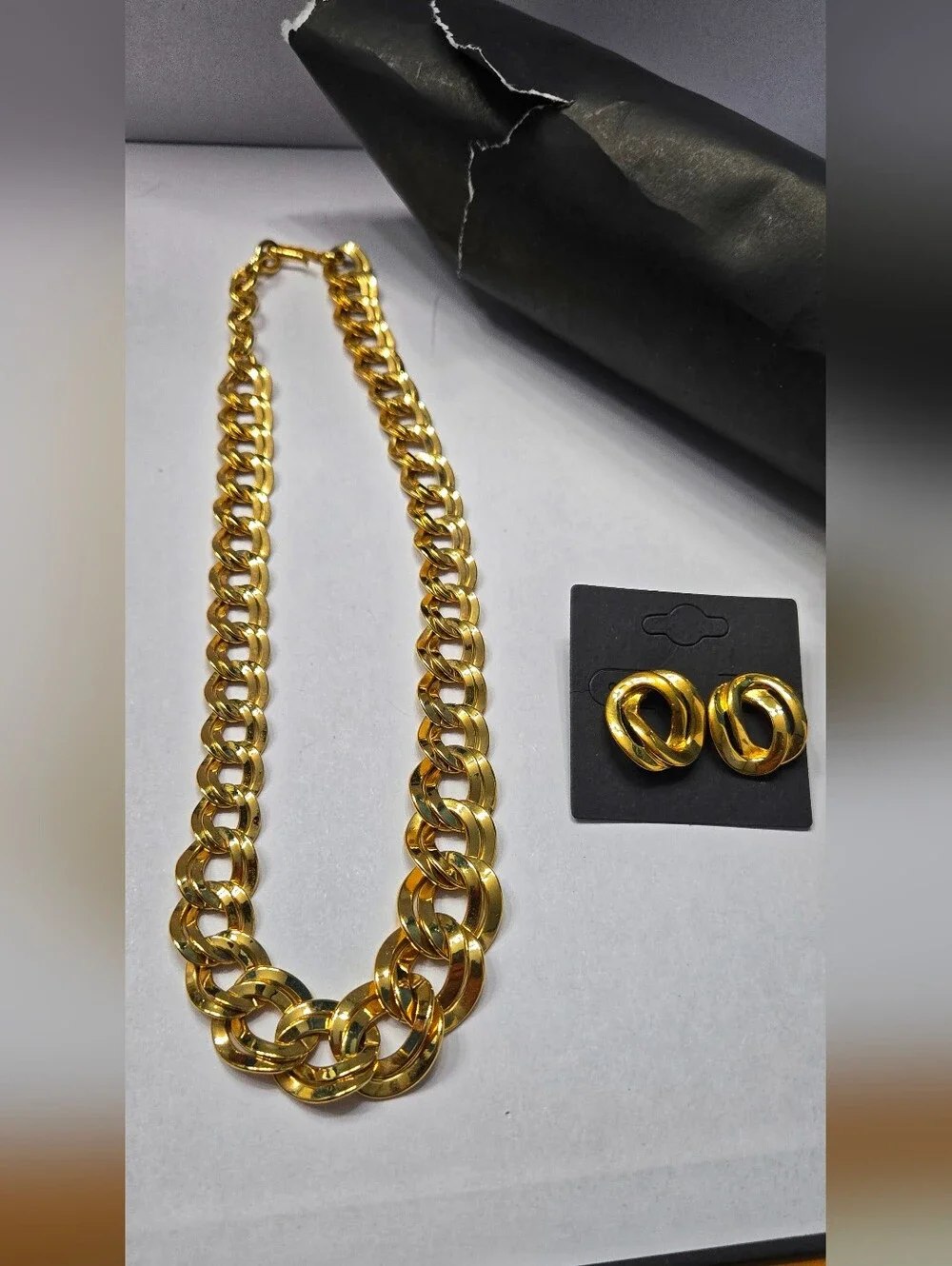Monet Chunk Chain Gold Tone Heavy Chains Link Necklace Bracelet Earrings Set